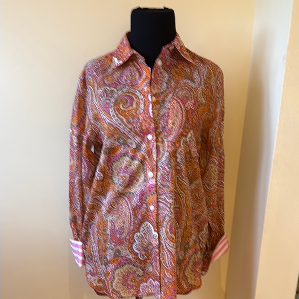 Nautica Pink and Orange Boxy Button Down Shirt